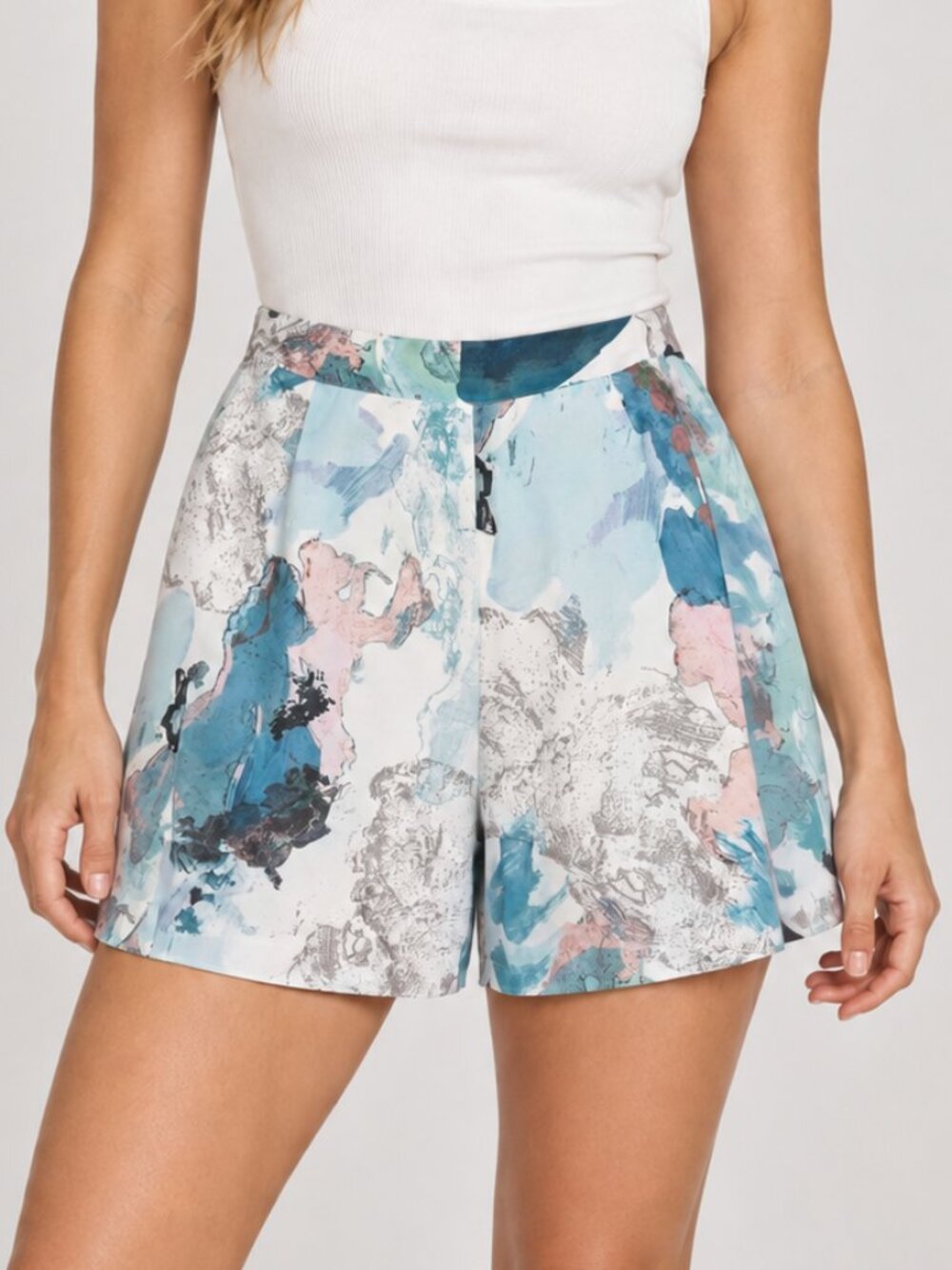 Reiss Azalea Watercolor Floral Shorts Pastel Lined Garden Party Coastal Resort